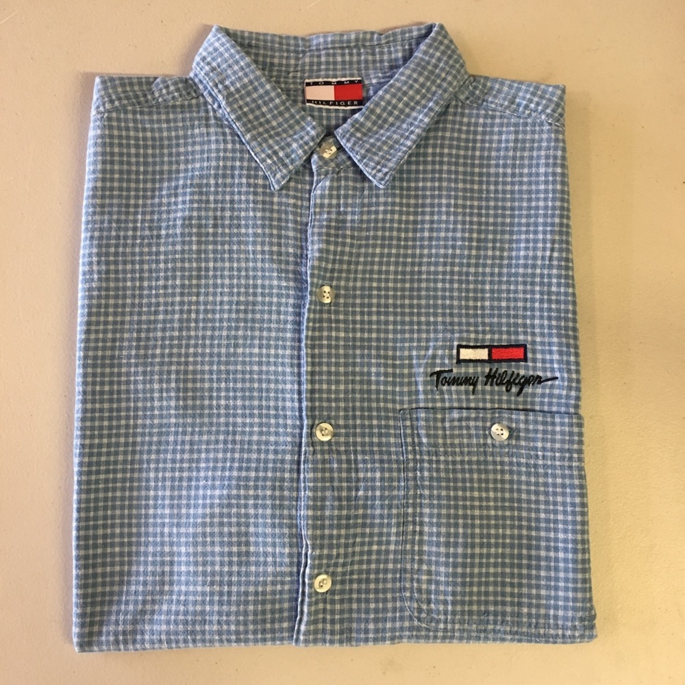Tommy Hilfiger Vtg XL Button Up Flag & Spellout